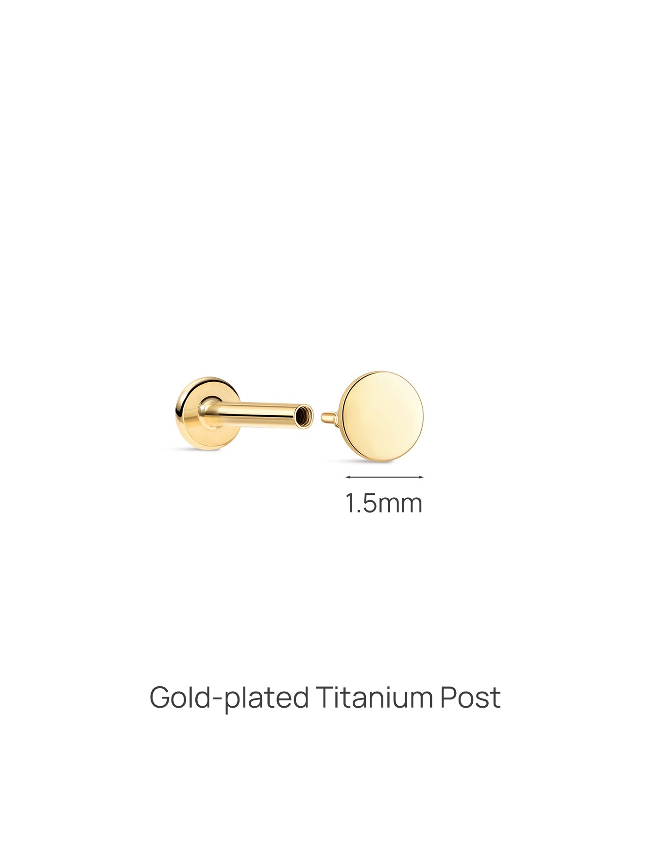 14K Solid Gold Flat Disc Threaded Ear Piercing Stud