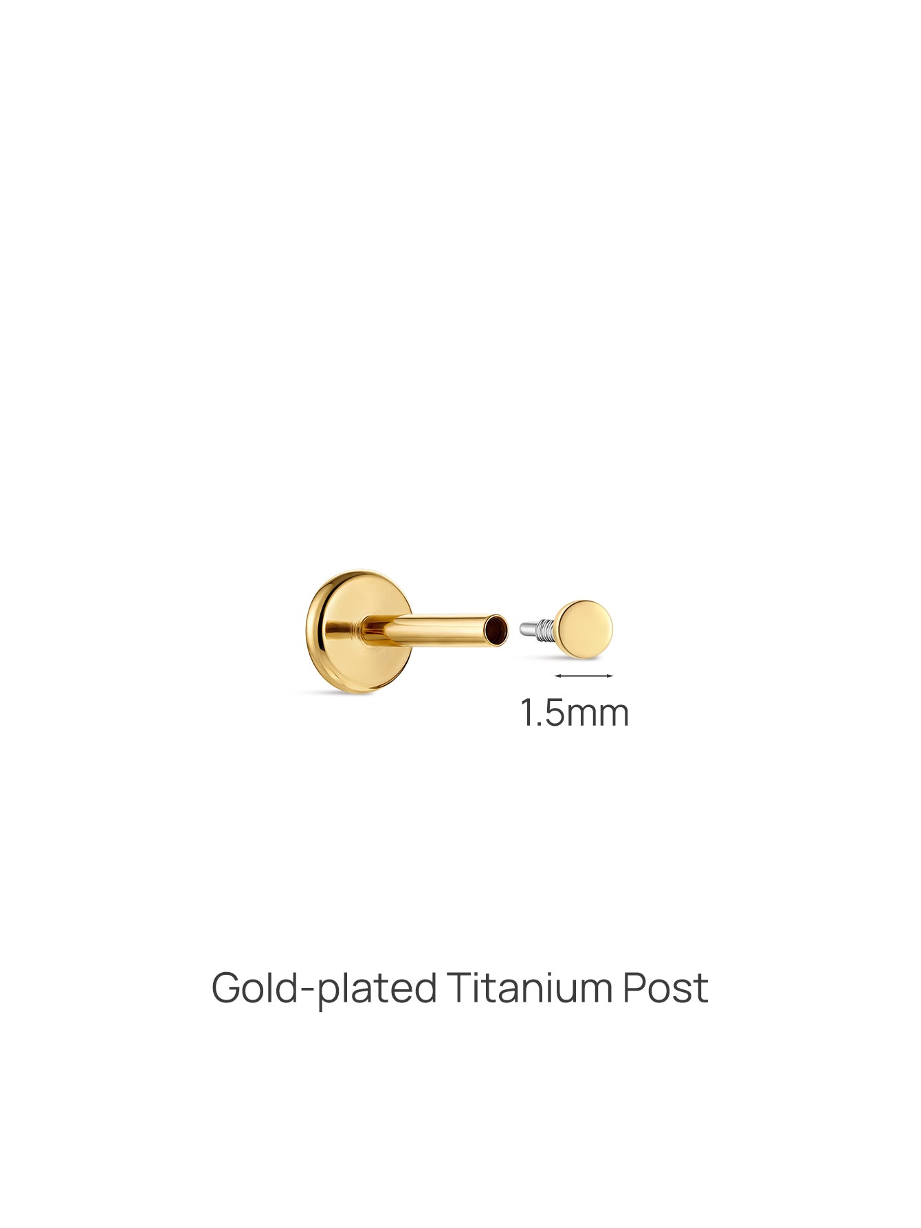 Clou de perçage d'oreille fileté à disque plat en or massif 14 carats