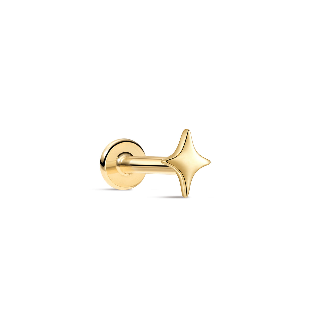KOSINER 14K Solid Gold Glossy Star Flat Back Stud