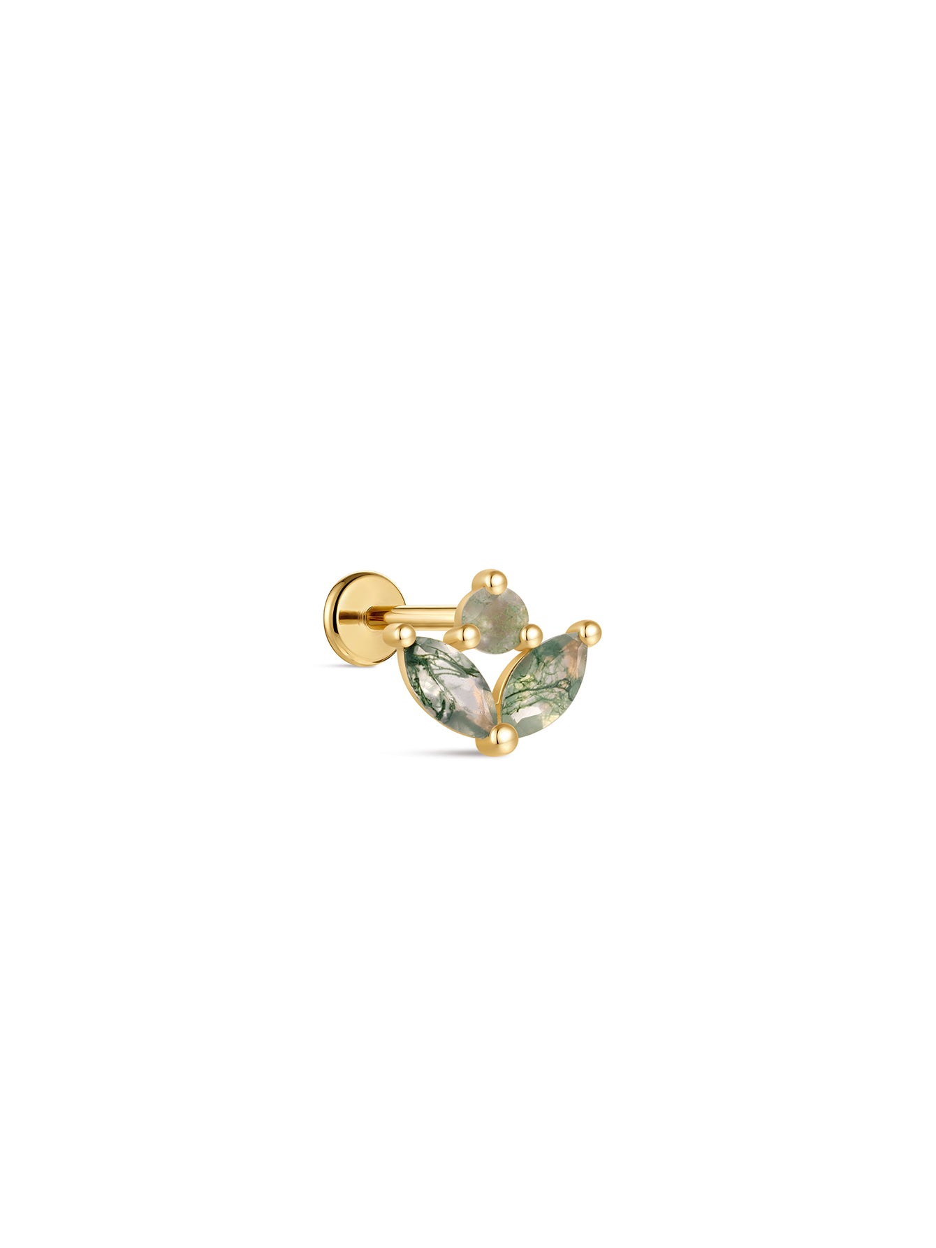 14K Solid Gold Moss Agate Marquise Flatback Stud