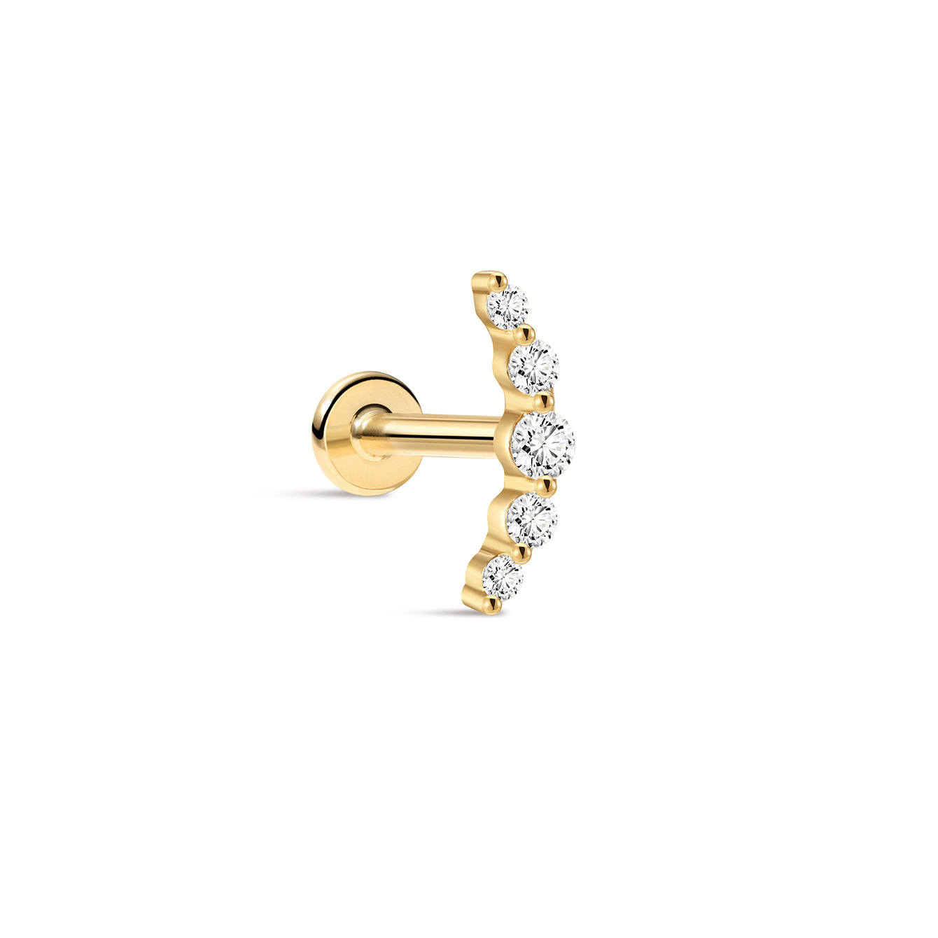 Kosiner 14K massief gouden platte achterkant Pave Crescent piercing Stud