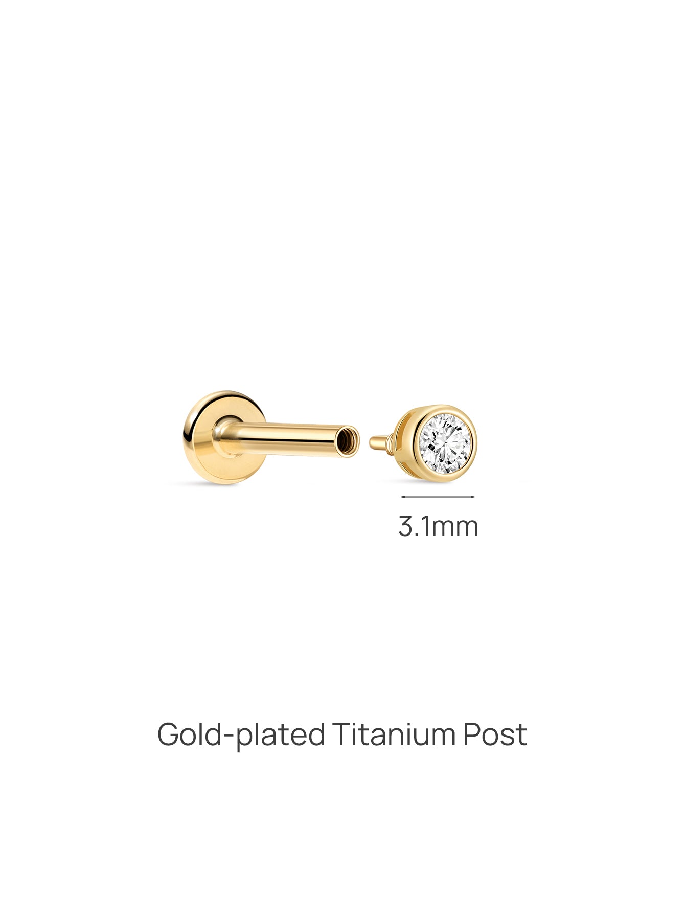 14K Solid Gold Zircon Threaded Ear Piercing Stud