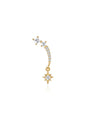 KOSINER Rising Star gold-plated left-ear earring with clear stones, a curved bar and a dangling eight-pointed star