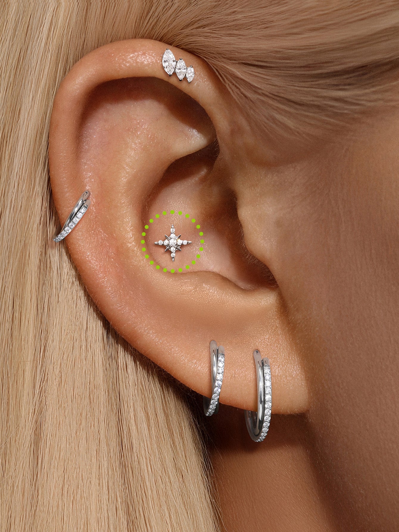 Titanium achthoekige oorpiercing Stud