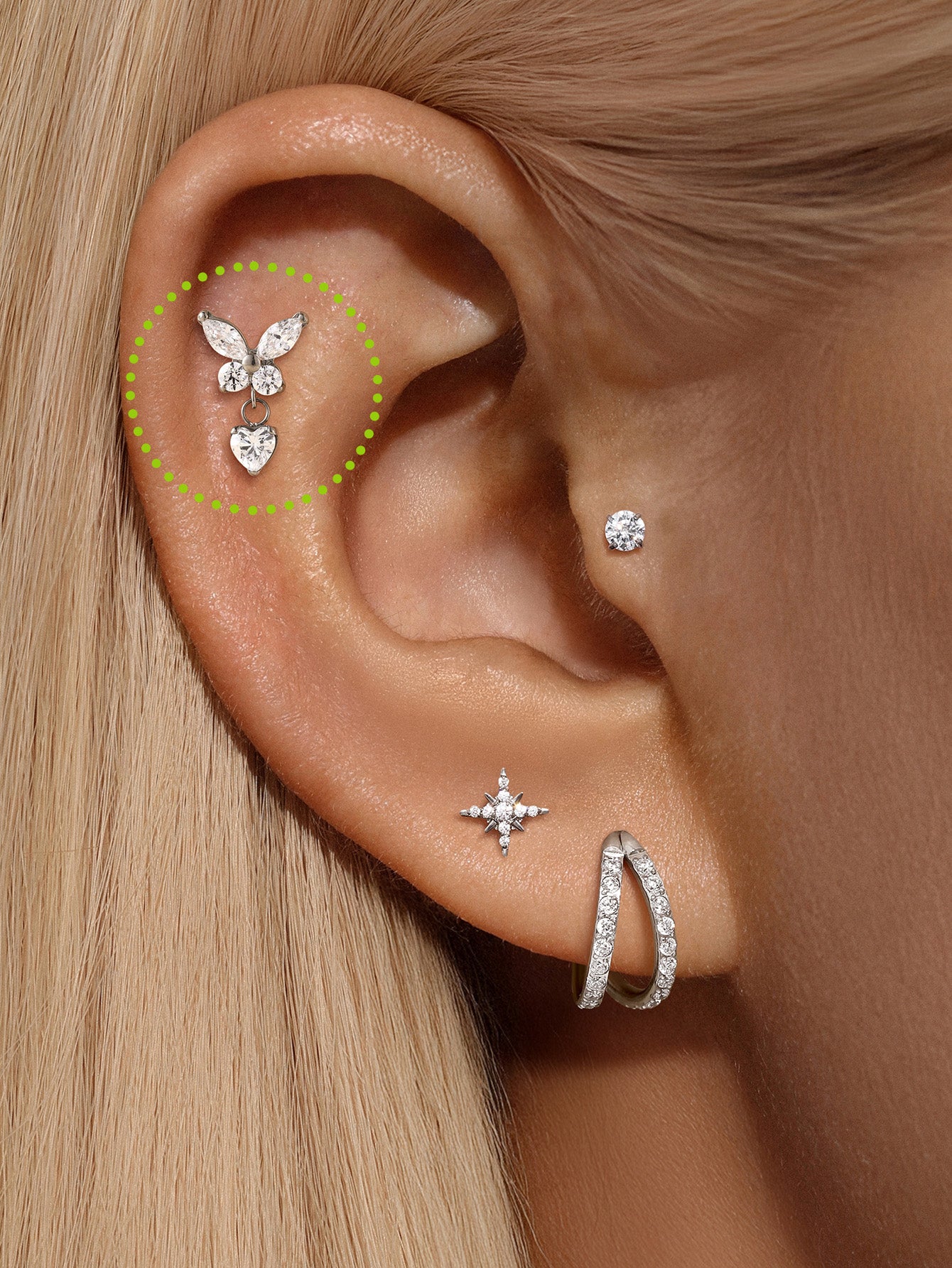 Titanium vlinder oor piercing Stud