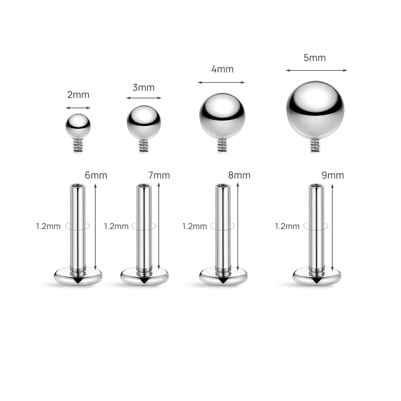 Titanium Ball Flatback Piercing Stud (Labret / Lip / Tongue)