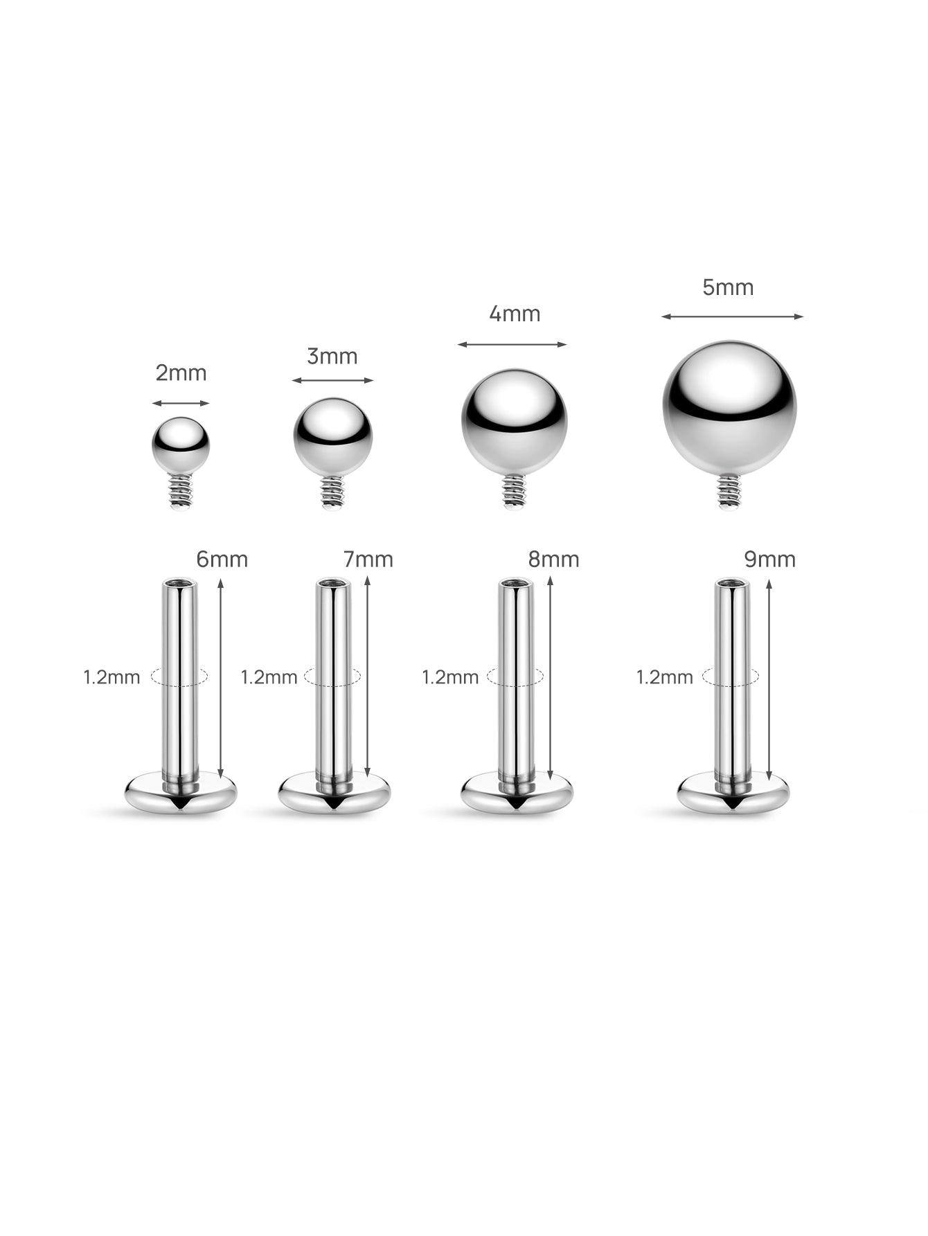 Titanium Ball Flatback Piercing Stud (Labret / Lip / Tongue)