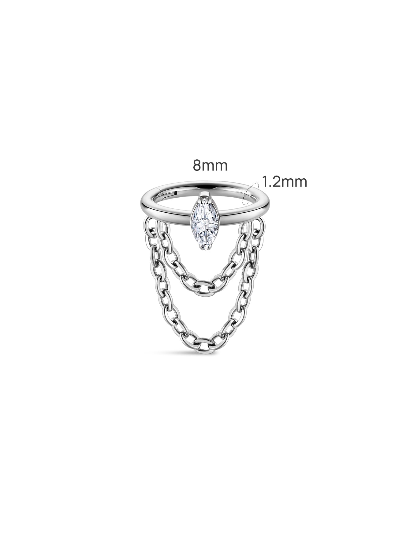 Titanium Marquise CZ dubbele kettingring van implantaatkwaliteit