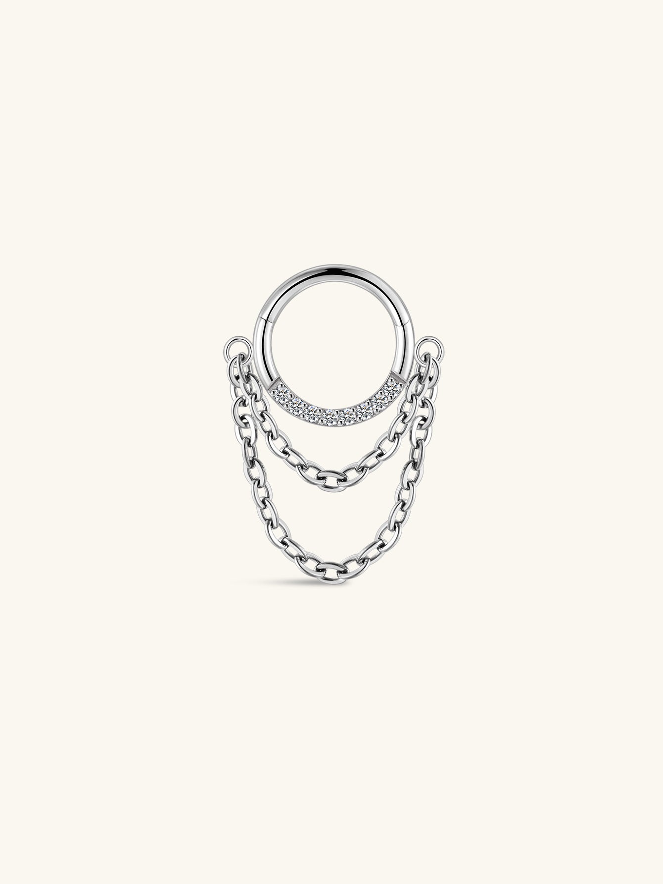 Aro de corrente dupla com barra de titânio Pavé CZ de grau de implante