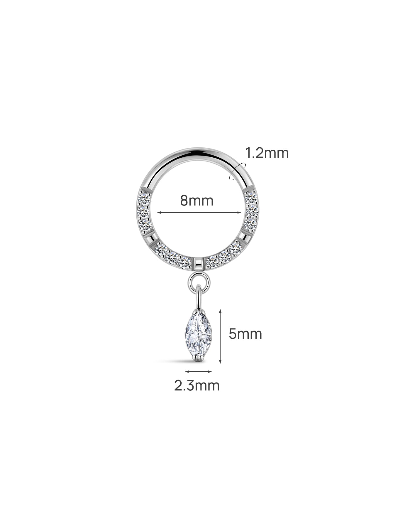 Titanium Marquise CZ Drop Hoop van implantaatkwaliteit