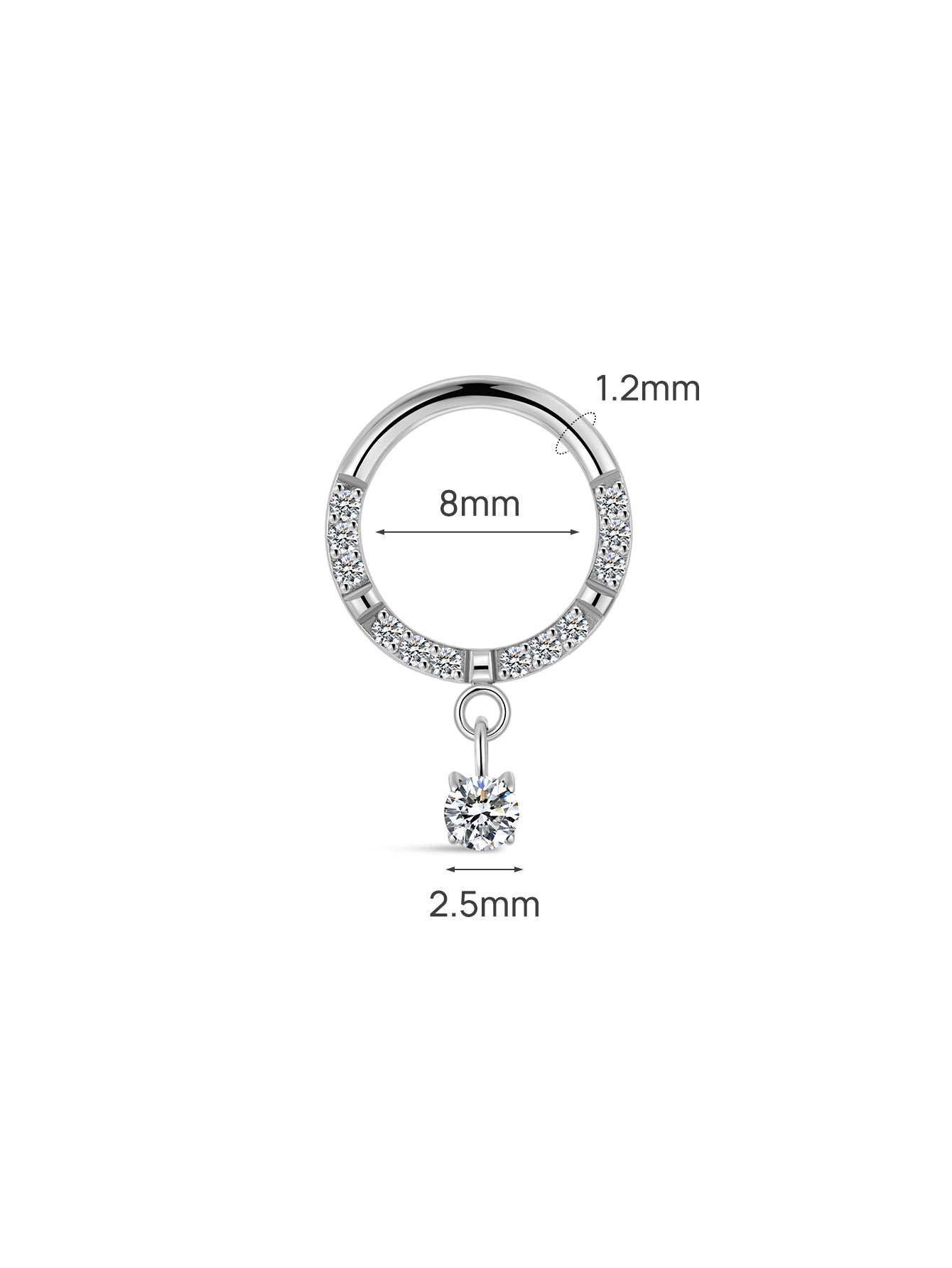 Aro de gota de titânio CZ Solitaire de grau de implante