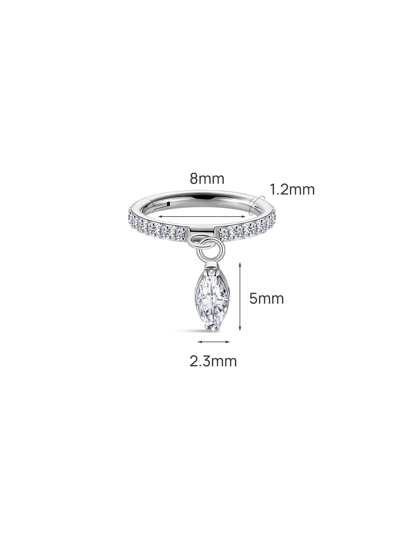 Titanium Marquise CZ Drop Hoop van implantaatkwaliteit