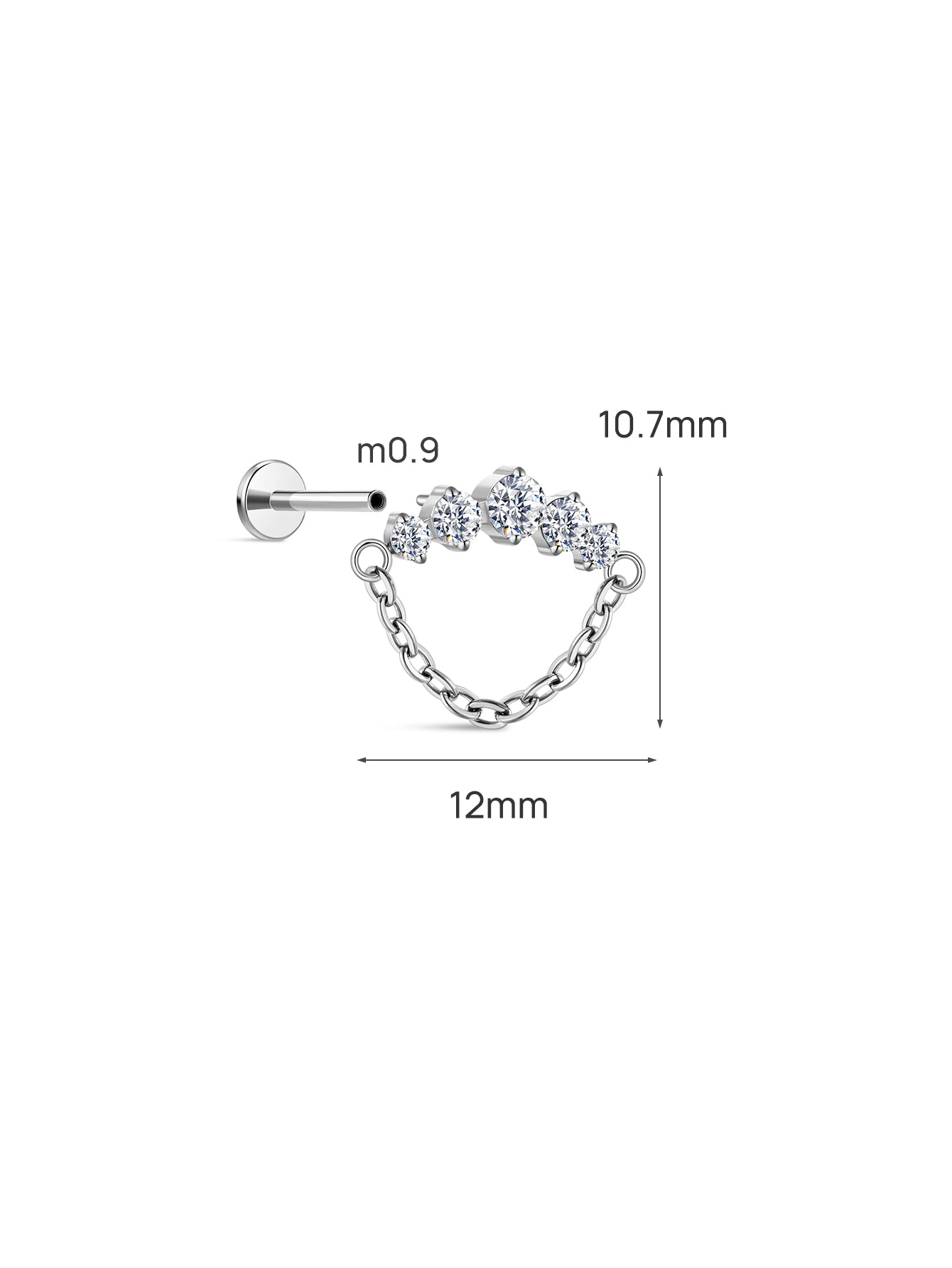 kosiner jewelry Implant - Grade Titanium CZ Piercing Chain Flatback Stud
