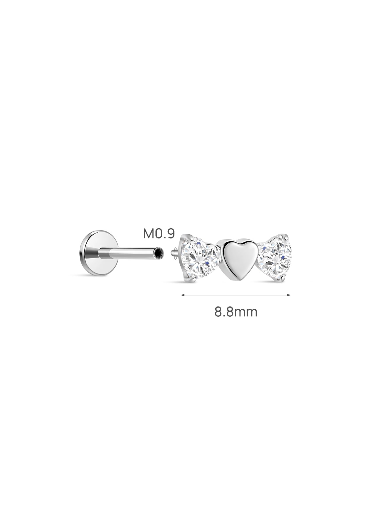 Titanium CZ Linked Heart Clover Flatback