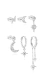 S925 Star and Moon Zircon Earring Set - Kosinerjewelry