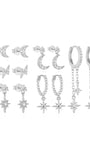S925 Star and Moon Zircon Earring Set - Kosinerjewelry
