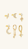 S925 Star and Moon Zircon Earring Set - Kosinerjewelry