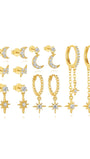 S925 Star and Moon Zircon Earring Set - Kosinerjewelry