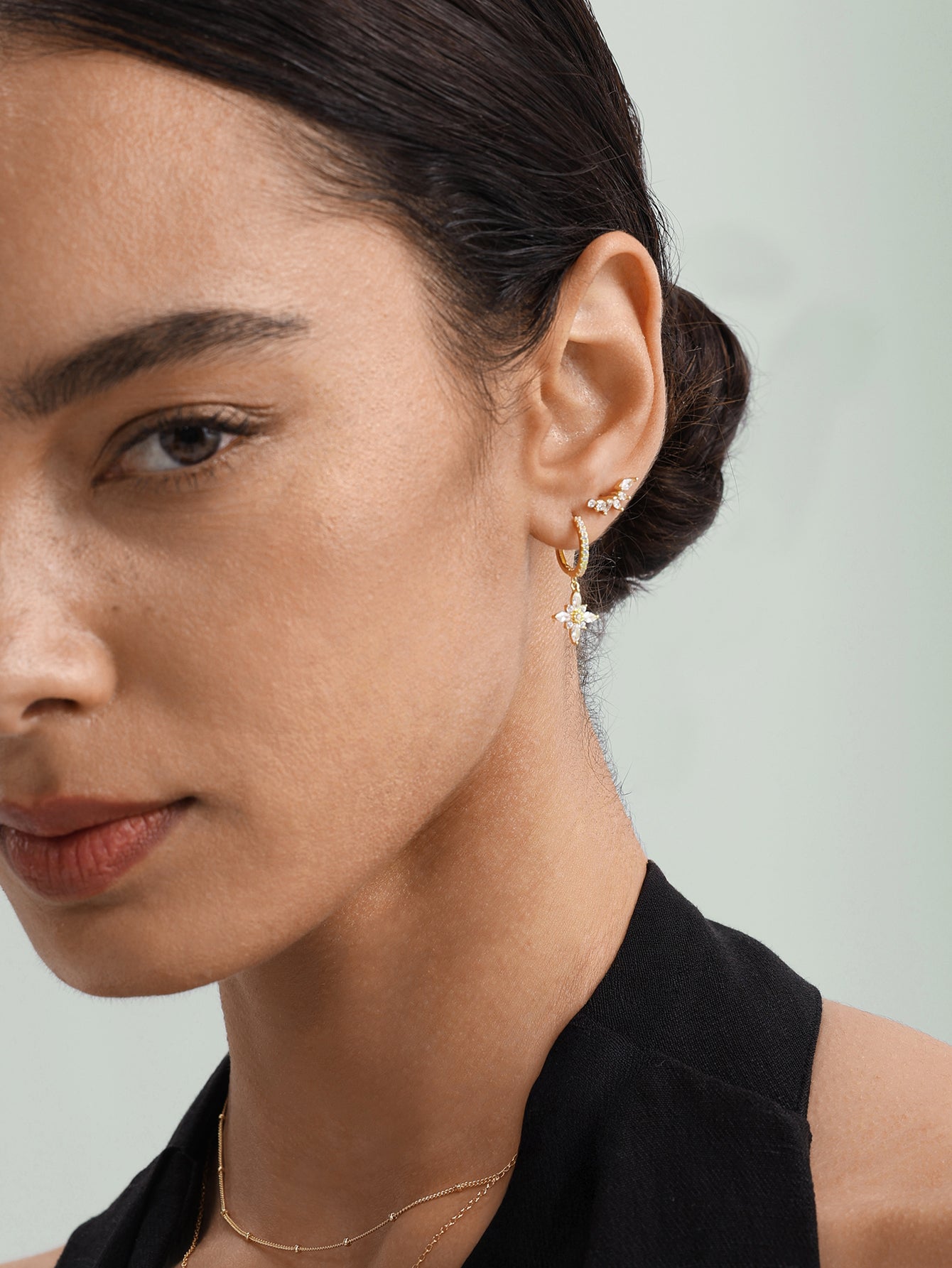 Piercing Oreja Flor Marquesa Circón Plata Ley 925