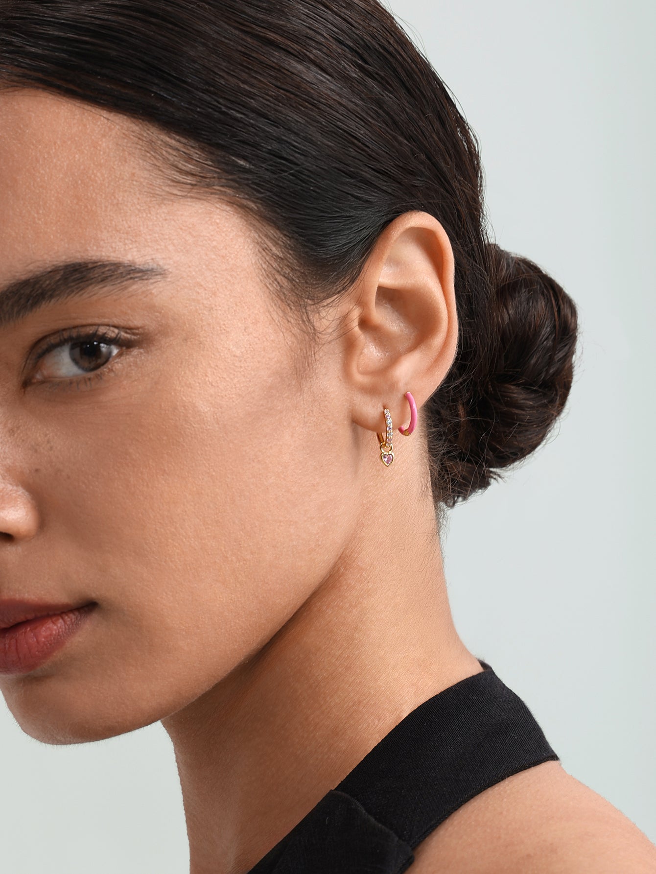 925 Sterling Silver Pink Water Drop Shape Lobe Earring Set