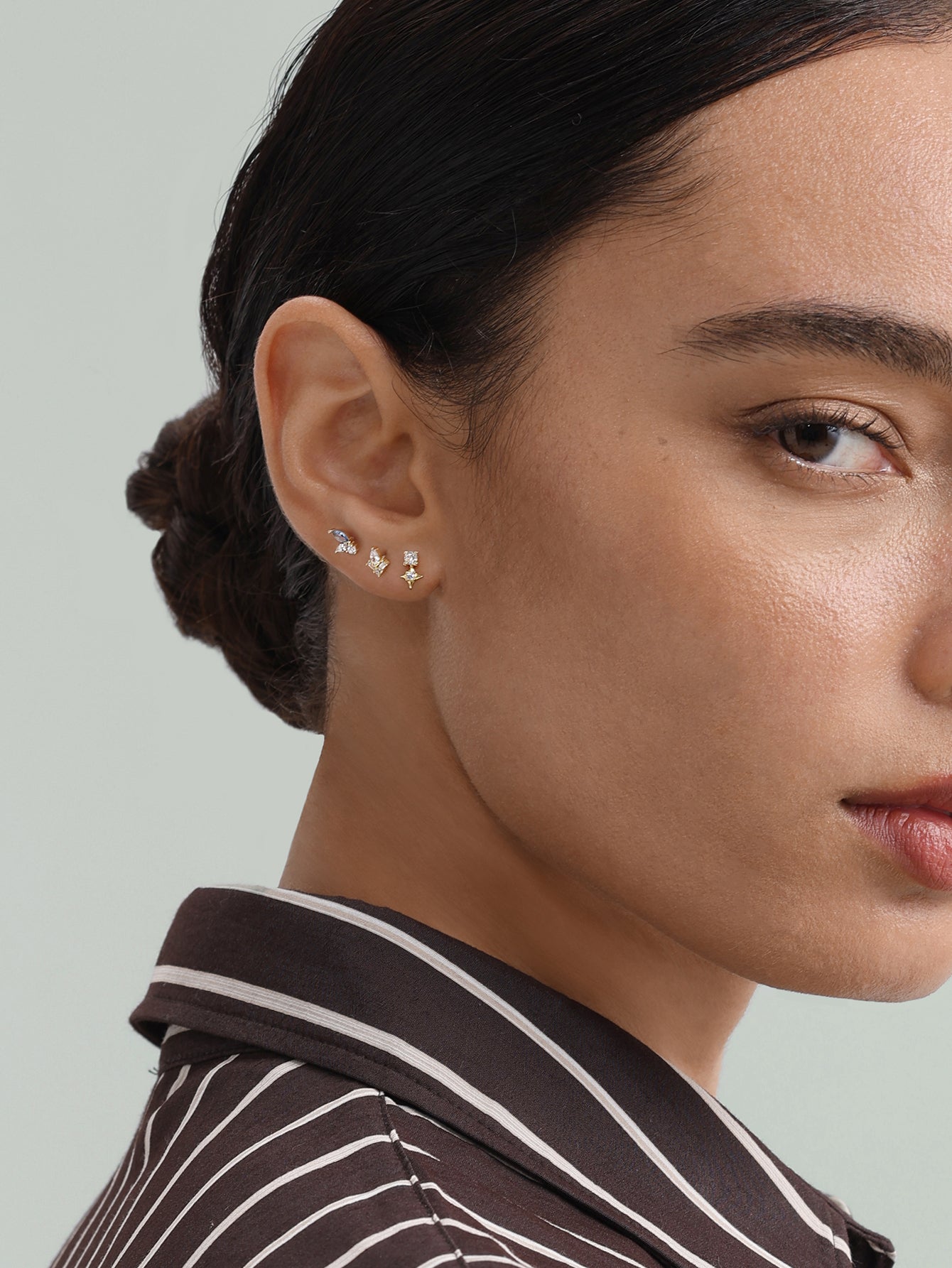 925 sterling zilveren oorpiercingset met kroon en plat uiteinde