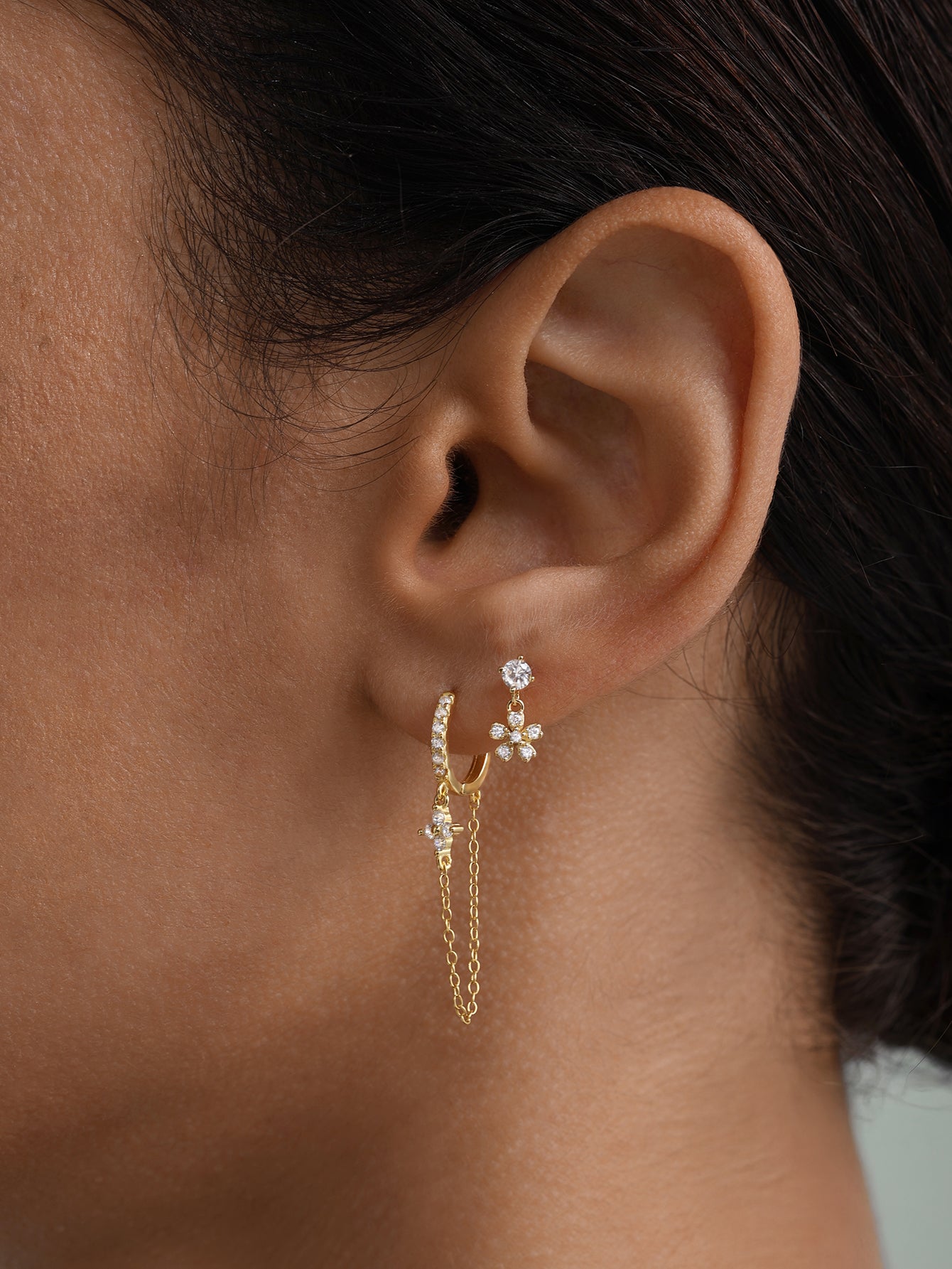 Juego de aretes de circón de flor fresca de 5 piezas de plata de ley 925