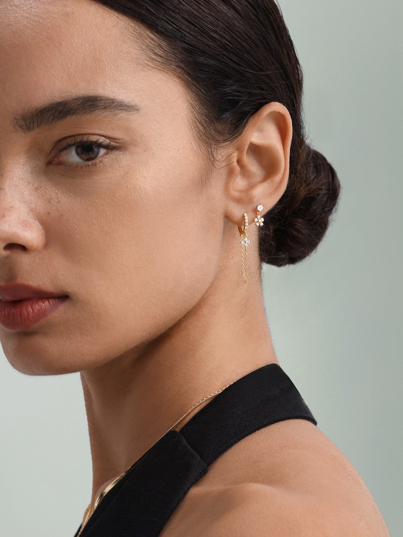 925 Sterling Silber Kette Blumen Zirkon Ohrringe