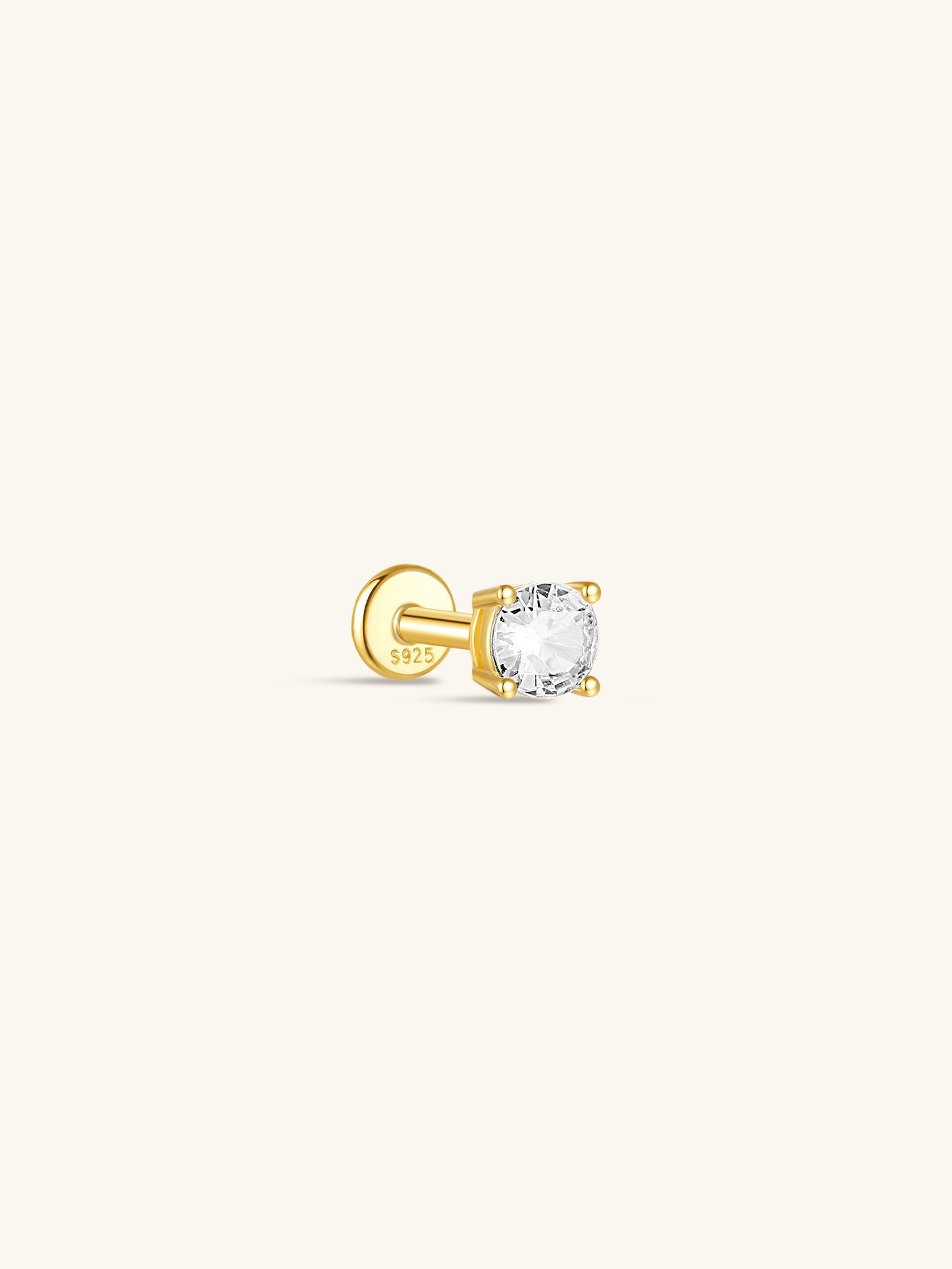 KOSINER 925 Sterling Silver minimalist flat back stud earring featuring ultra shine AAAAA cubic zirconia and a 16G gauge for comfortable wear.