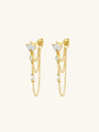925 sterling silver clover gold plated earrings with chain, marquise, teardrop, and baguette zirconia.