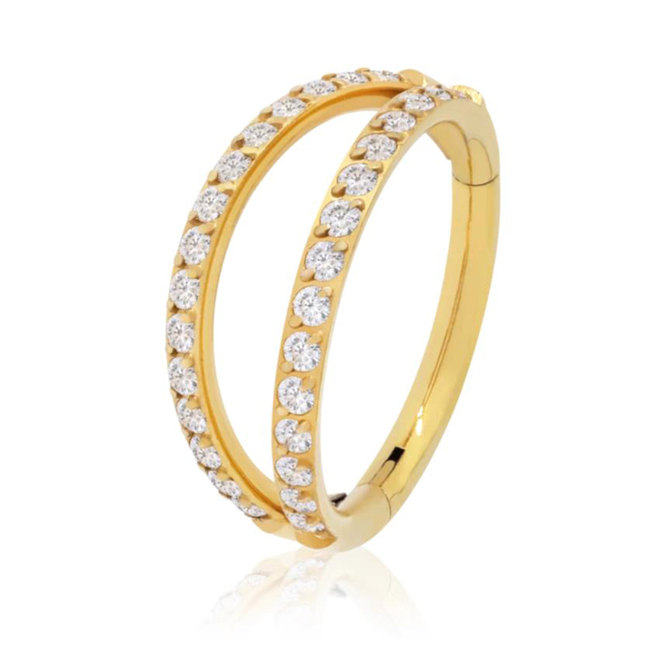 10MM 18K gold plated sterling silver double row hoop earring with cubic zirconia.
