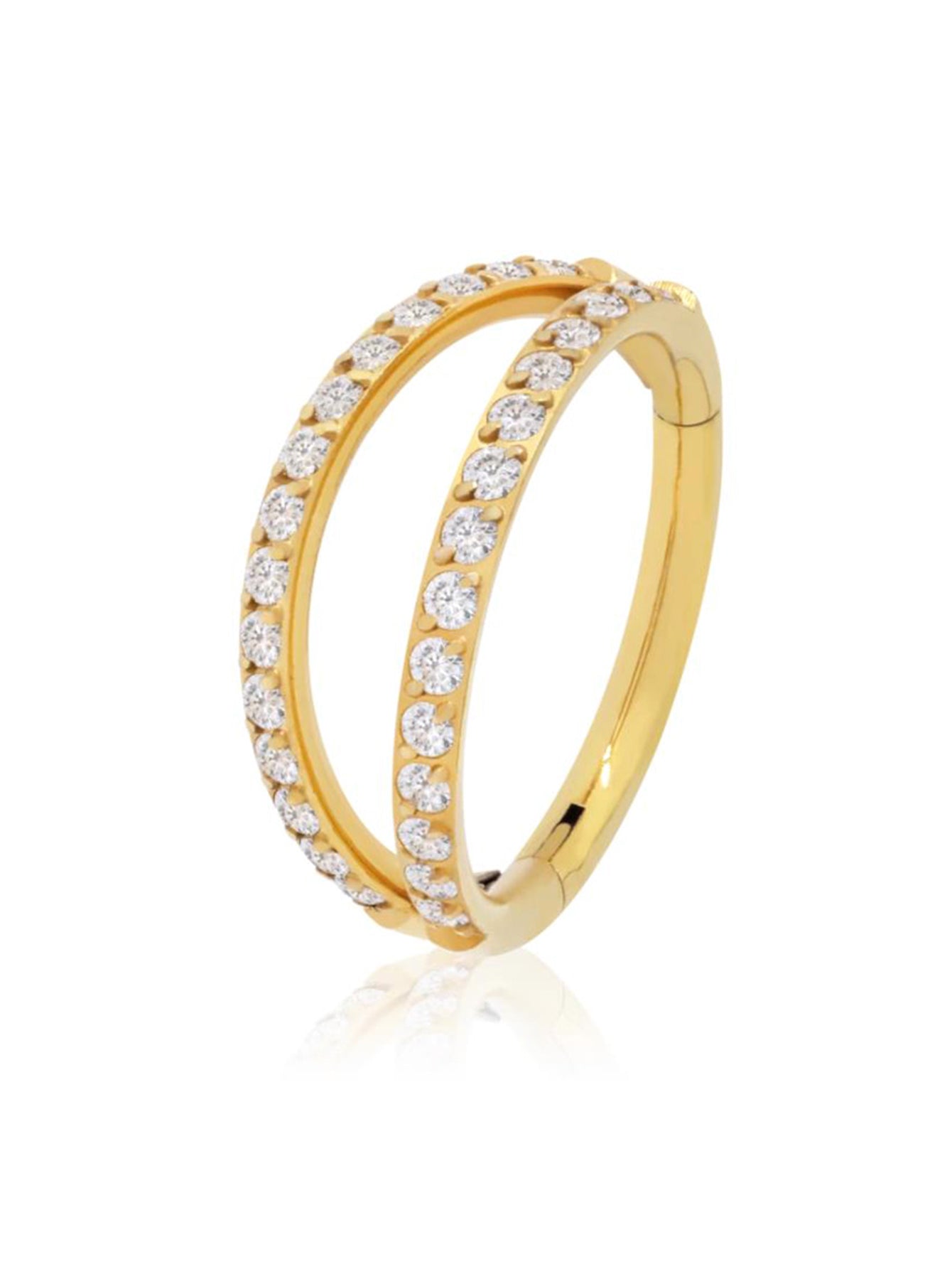 10MM 18K gold plated sterling silver double row hoop earring with cubic zirconia.