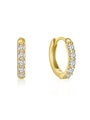 Gold plated 925 sterling silver huggie hoop earrings with AAAAA cubic zirconia stones.