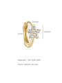 14K gold 6mm hoop earring with flower AAAAA cubic zirconia. Details: 0.6mm thick, 4.5mm flower height.