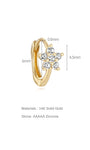Orecchino a cerchio in oro 14K da 6 mm con fiore di zirconi AAAAA. Dettagli: spessore 0,6 mm, altezza fiore 4,5 mm.