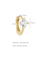 14K gold mini huggie hoop earring with AAAAA cubic zirconia. 6mm inner diameter, 0.6mm thickness, 4.2mm width.