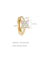 14K gold huggie hoop with floral CZ design. Shows dimensions: 6mm inner diameter, 0.6mm thickness, 3.7mm height.
