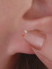 Layered ear stack styling with KOSINER rainbow light piercing collection, five-petal flower flat back studs matched with assorted hoops for multi-position helix lobe tragus