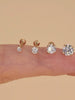 KOSINER 14K gold flat back stud size guide, 2/3/4/5mm CZ stone sizes for different piercings