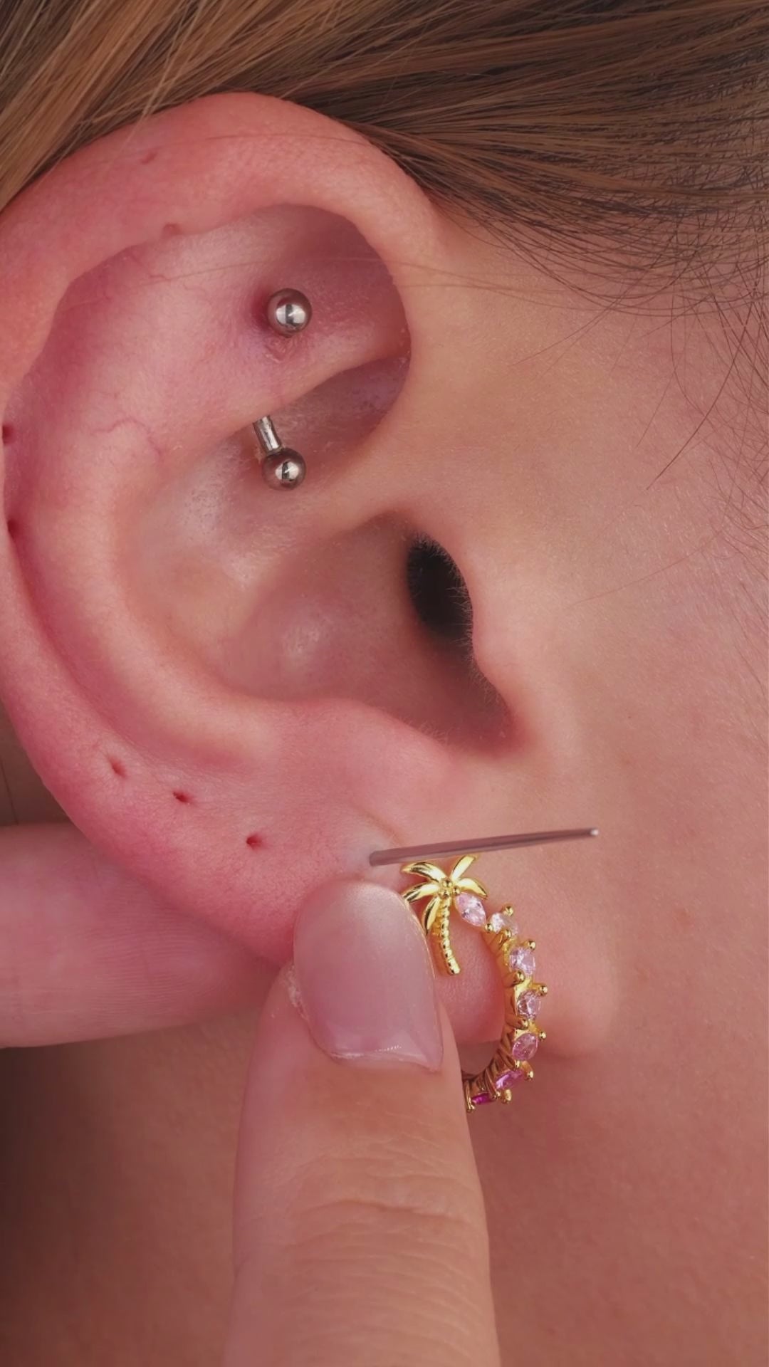 KOSINER Multicolor 14K Gold Double CZ Studs in Curated Ear Piercing, Everyday Wear Look