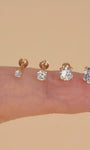 KOSINER 14K gold flat back stud size guide, 2/3/4/5mm CZ stone sizes for different piercings