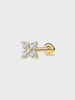 KOSINER 14K Gold Bloom Flower Piercing Stud, internally threaded, four CZ stones setting, for sensitive ears