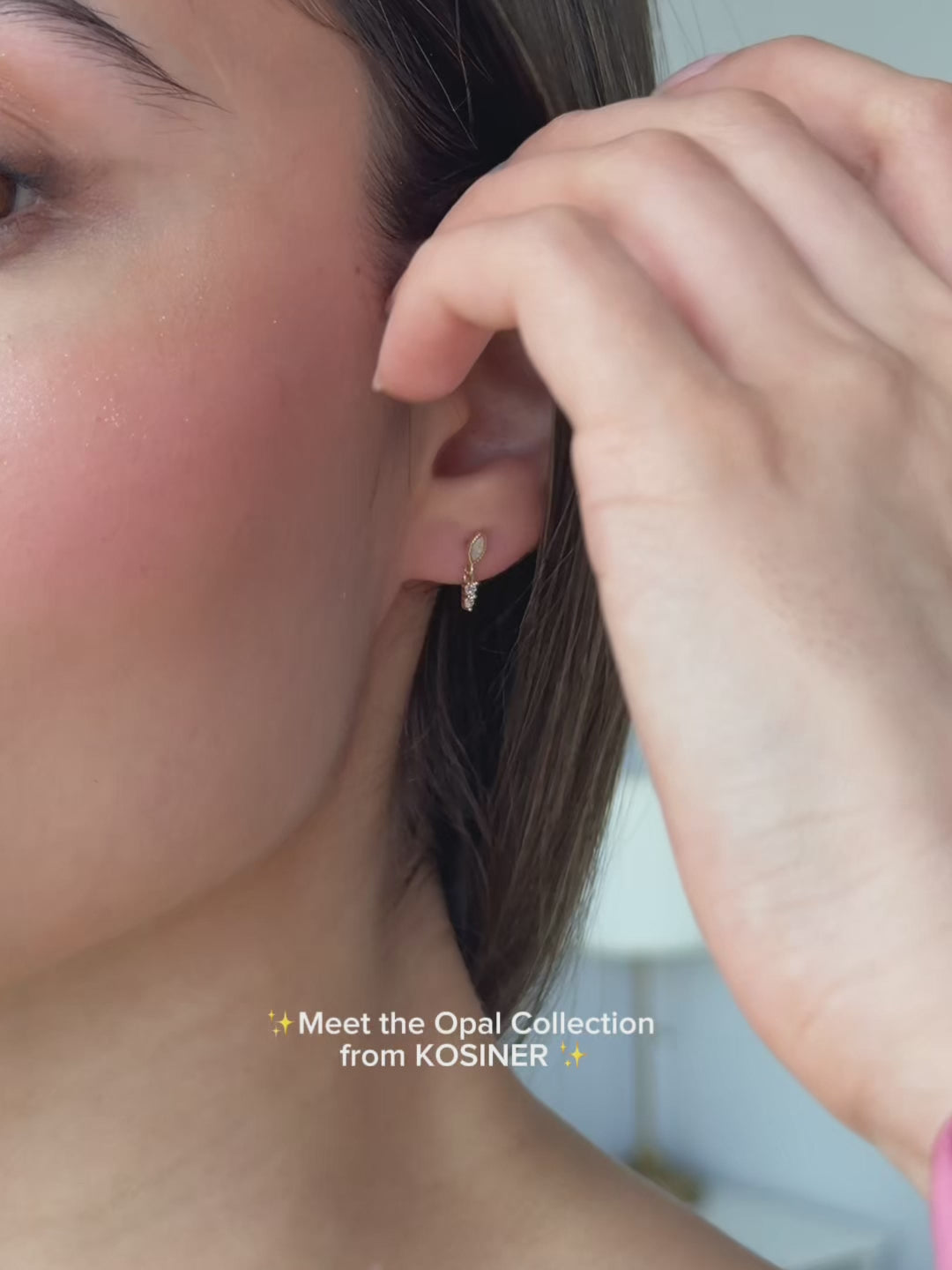 KOSINER 14K Solid Gold Dainty Marquise Opal Drop Flat Back Piercing Stud, Nickel-Free Waterproof Elegant Dangling Opal Cartilage Earring for Multi Ear Stack Piercing