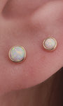 KOSINER Elegant round opal flat back stud, with iridescent sheen, hypoallergenic and durable