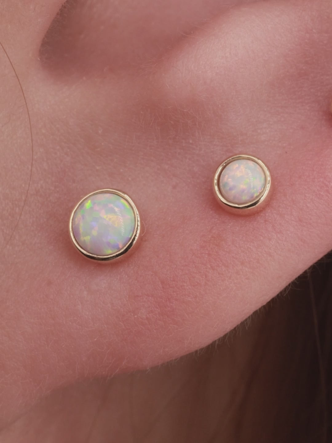 KOSINER Elegant round opal flat back stud, with iridescent sheen, hypoallergenic and durable