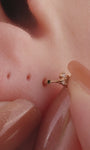 Ear stacking look with assorted KOSINER 14K solid gold marquise drop cartilage piercing studs, multi-position helix lobe layered ear jewelry styling
